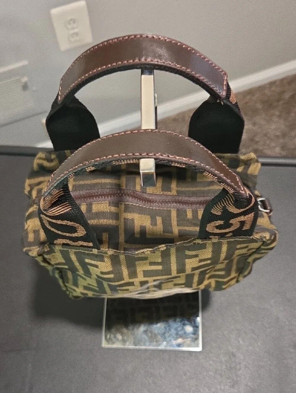 Fendi FF Jacquard Mini Tote in Brown and Black- COA